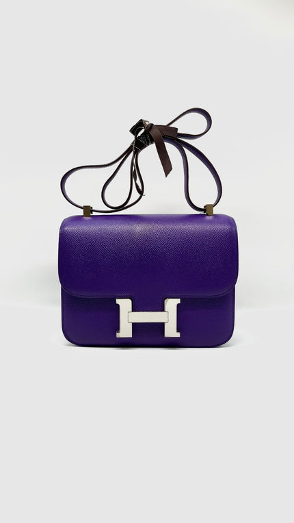 Preowned. Hermes Constance 24 Ultra Violet Epsom PHW. P Square X03|9306