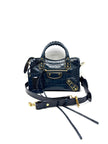 Unused. Balenciaga Metallic City Edge Mini Croc Blue GHW|17455