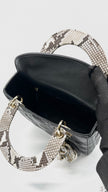 Like New. Lady Dior Small Black Lambskin with Snakeskin Top Handle GHW. 02MA0254|14681