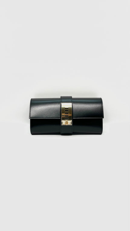 Preowned. Hermes Medor 23 Clutch Black GHW. RFA012BI|9779