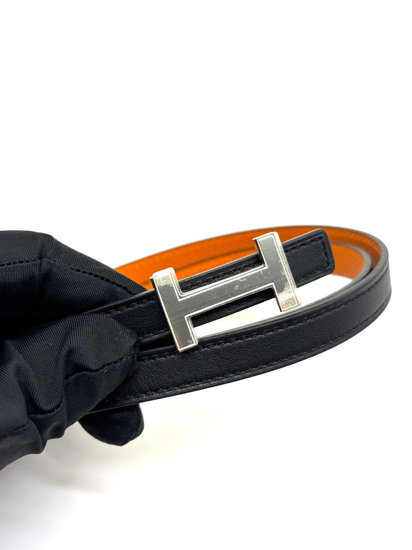 Brand New. Hermes Leather Belt Black/Orange. 85 cm|8920