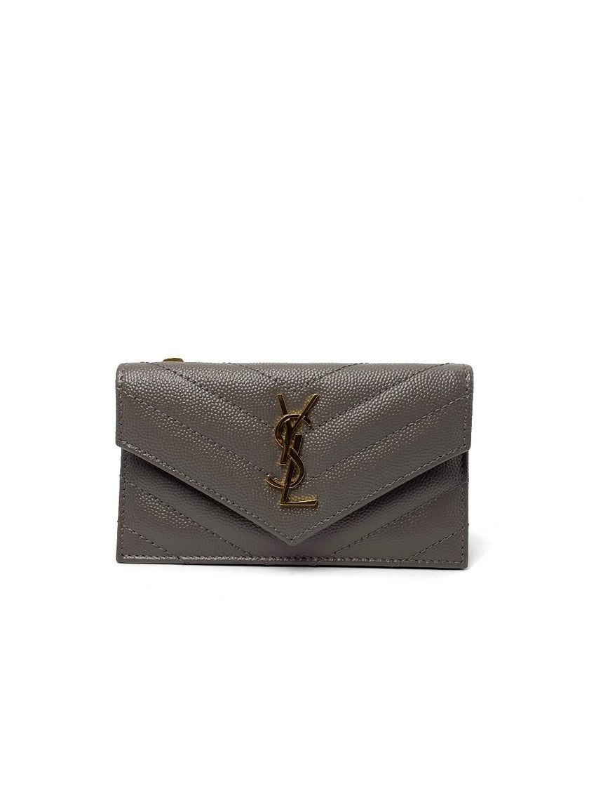 Brand New. YSL Small Envelope Flap Wallet Gray|7174