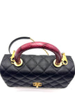Preowned. Chanel Coco Handle Small Black Caviar Pink Python Handle. 26837080|17109