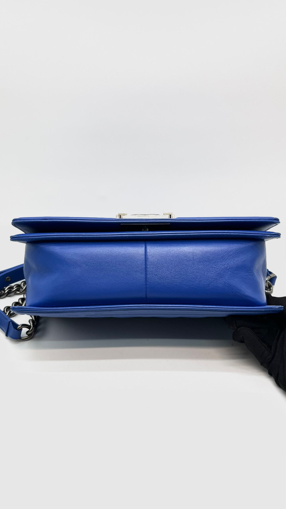 Preowned. Chanel Leboy Old Medium Blue Chevron Lambskin Ruthenium Hardware. 22584670|16089