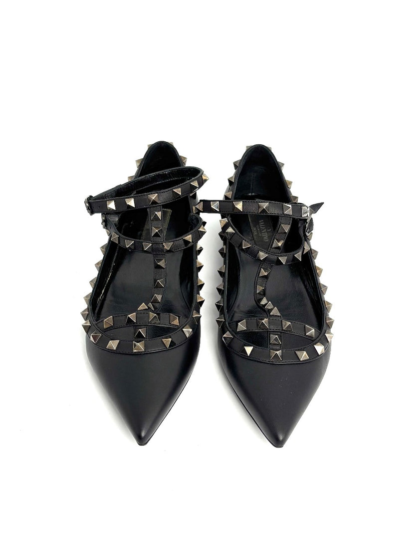 Preowned. Valentino Cage Flats Black. 39.5|12651
