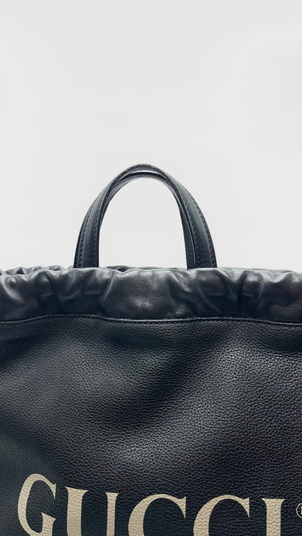Preowned. Gucci Drawstring Backpack Black Calfskin. 523586|16779