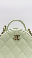 Brand New. Chanel Quilted Round Handle With Care Vanity Chain Light Green Caviar GHW. 31775245|15539