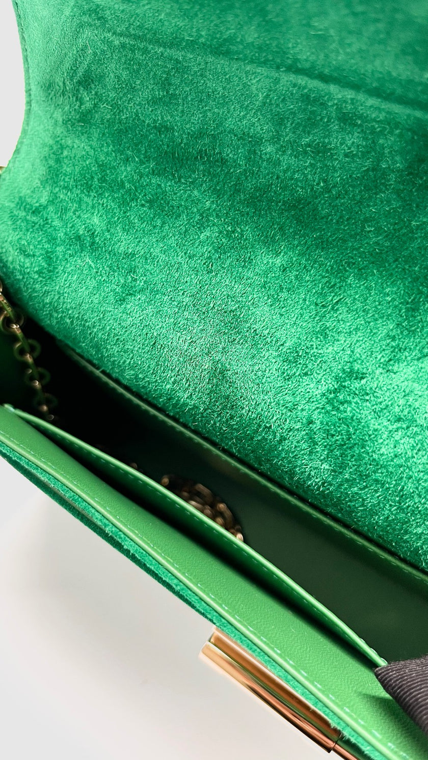 Brand New. Hermes Mini Verrou Chaine Suede Green GHW. UPI774SM|8801