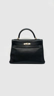 Preowned. Hermes Kelly 32 Black Clemence GHW. Square QMI48|14665