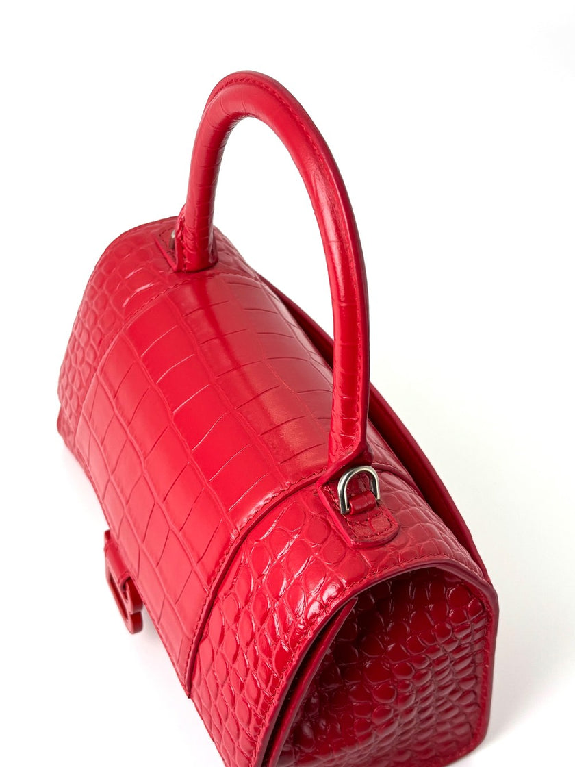Like New. Balenciaga Hourglass Croc Red Top Handle|5906
