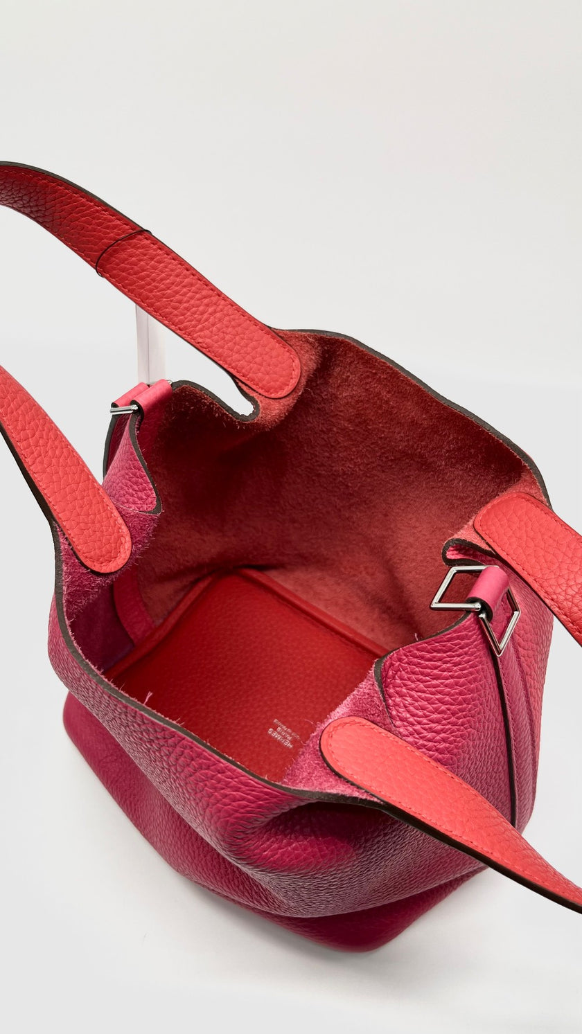 Preowned. Hermes Picotin 18 Tricolor Rose Extreme/Rouge De Coeur/Rose Mexico Togo PHW. YAM007UH|14299