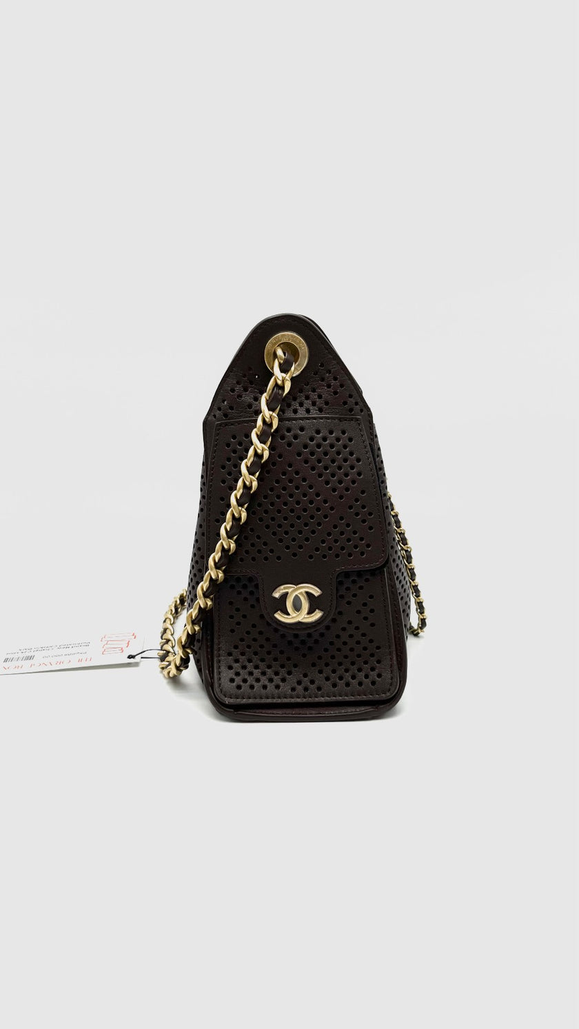 Brand New. Chanel C25 Mini Perforated Calfskin Dark Brown GHW. C81KGL11|16476