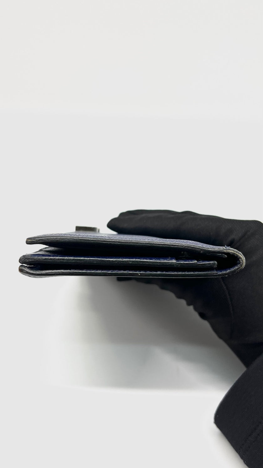 Preowned. Hermes Bearn Long Wallet Blue Sapphire PHW. XTI002DK|9432