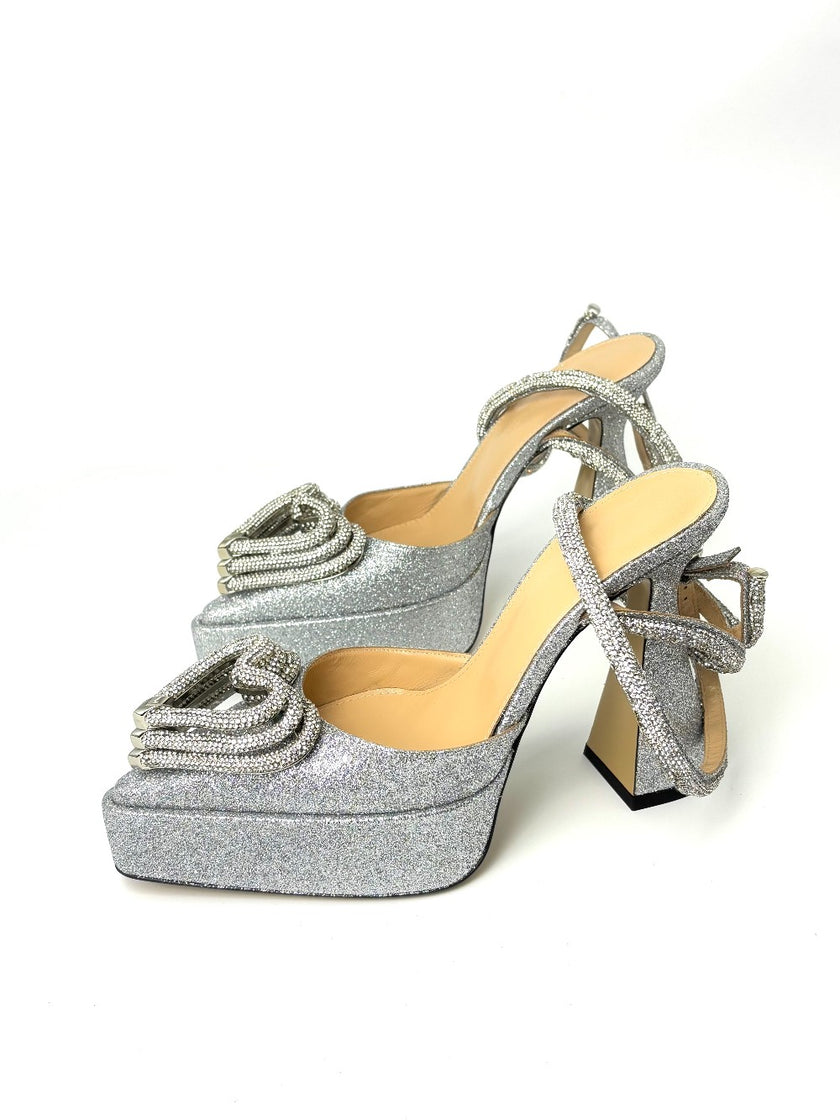 Brand New. Mach&Mach Heel Glitter Silver. 35.5|7412