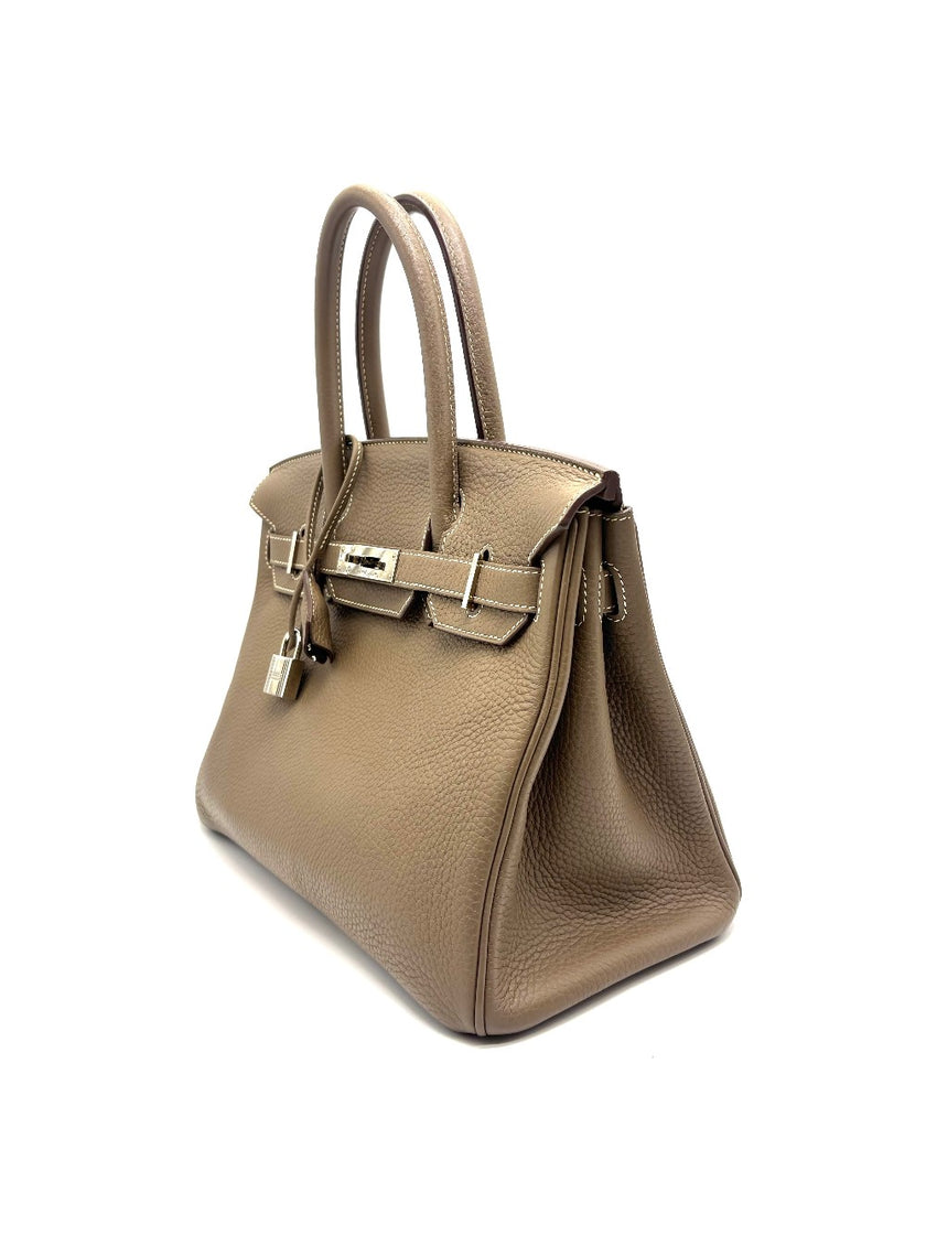 Preowned. Birkin 30 Etoupe Clemence PHW. NB28|17481