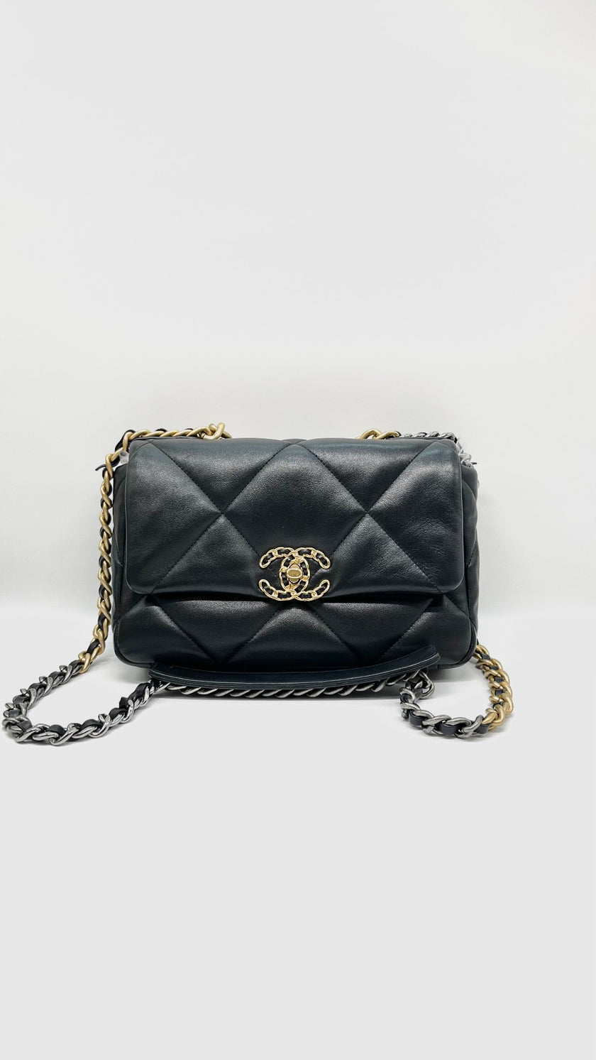 [SALE] Brand New. Chanel C19 Flap Small Black Lambskin SHW/GHW. J7P5JPKG|10332