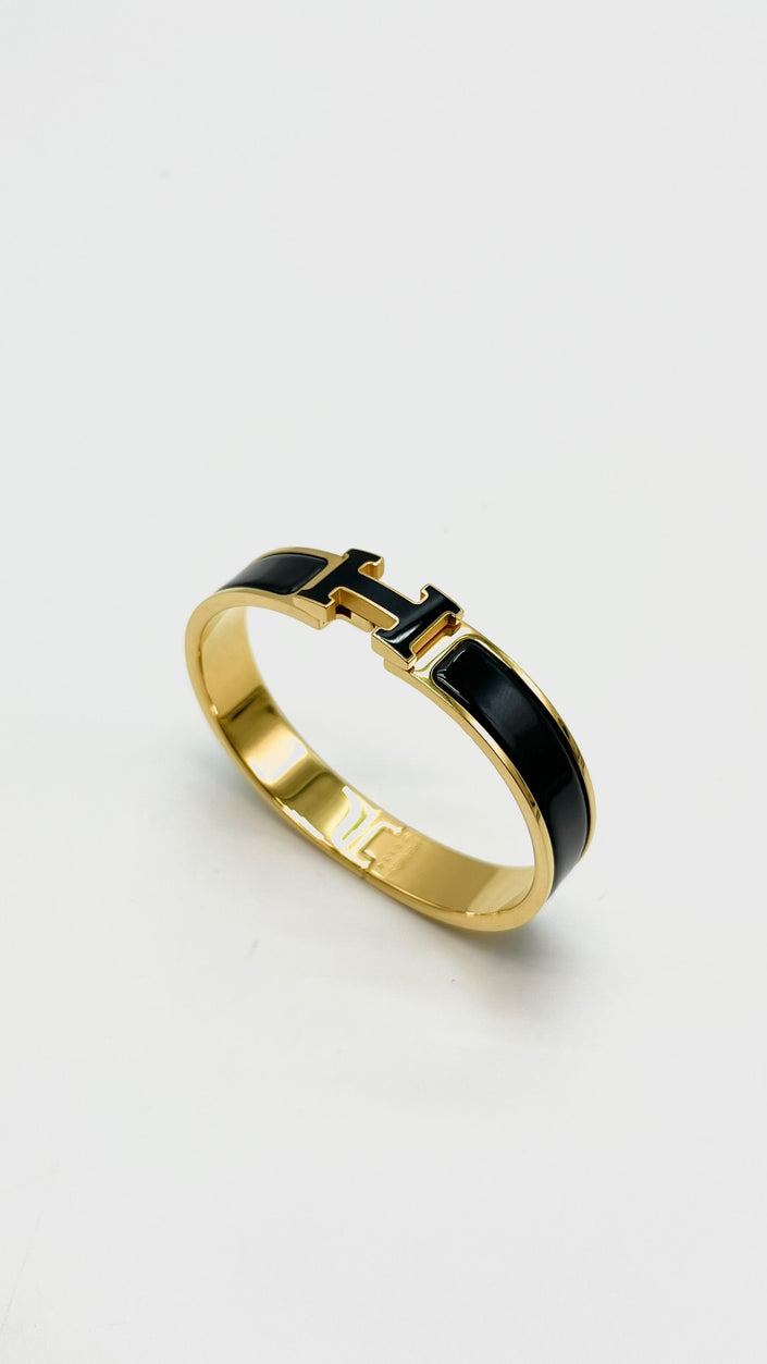 Preowned. Hermes Clic H Black Bracelet GHW|16246