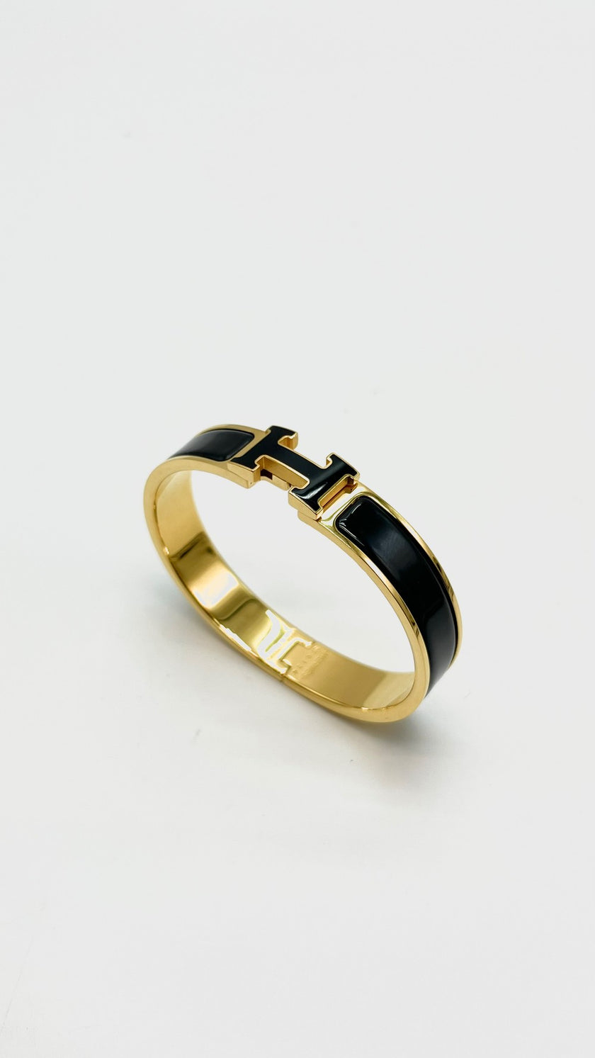Preowned. Hermes Clic H Black Bracelet GHW|16246