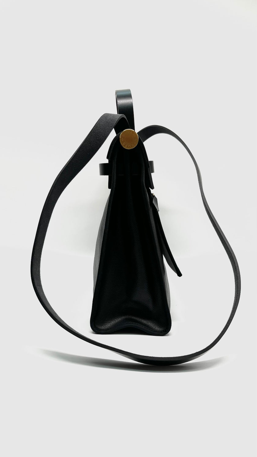 Likew New. Hermes Herbag 31 Black Coated Canvas GHW. BTS005AU|13408