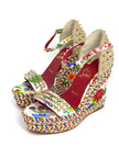 Brand New. Christian Louboutin Madmonica Espadrille Wedge Multicolor Gold Studded. 37|12366