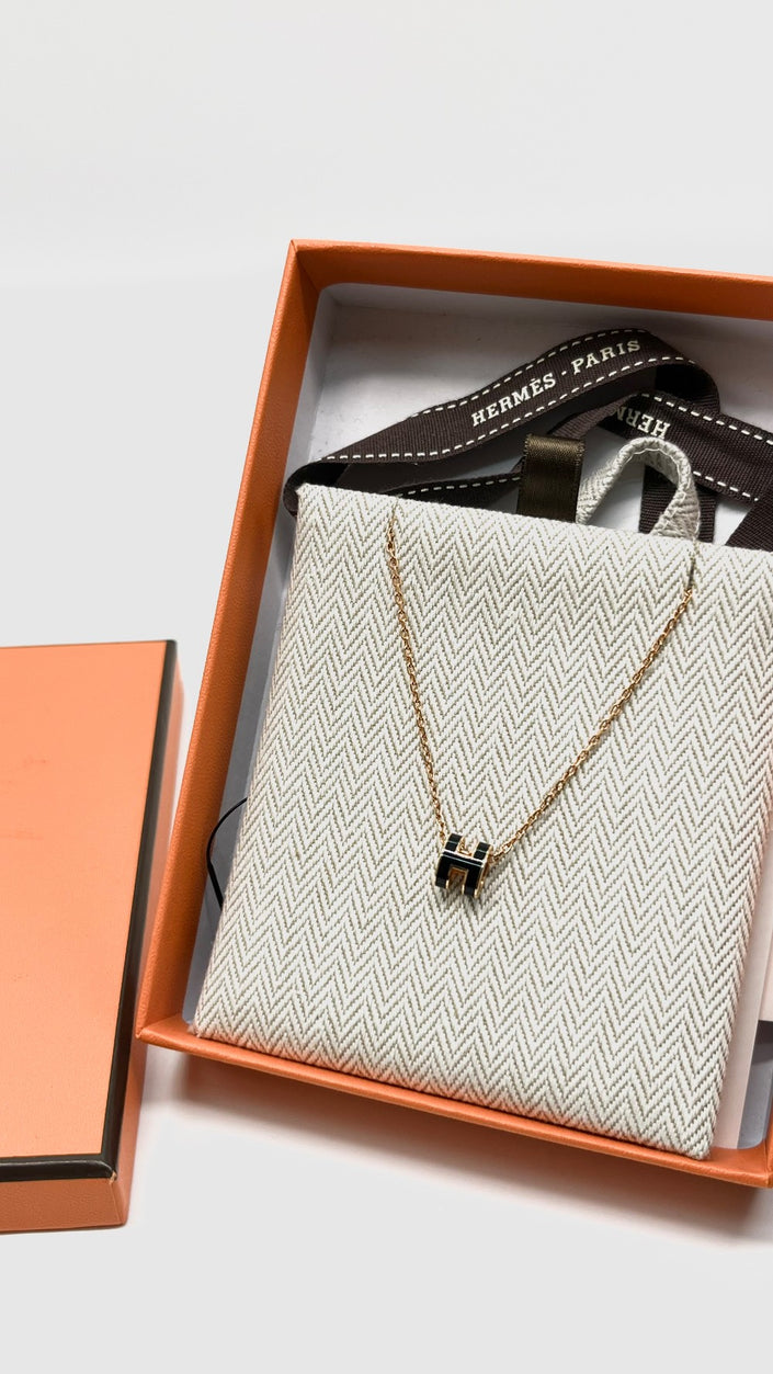 Brand New. Hermes H Pop Necklace Black|9372