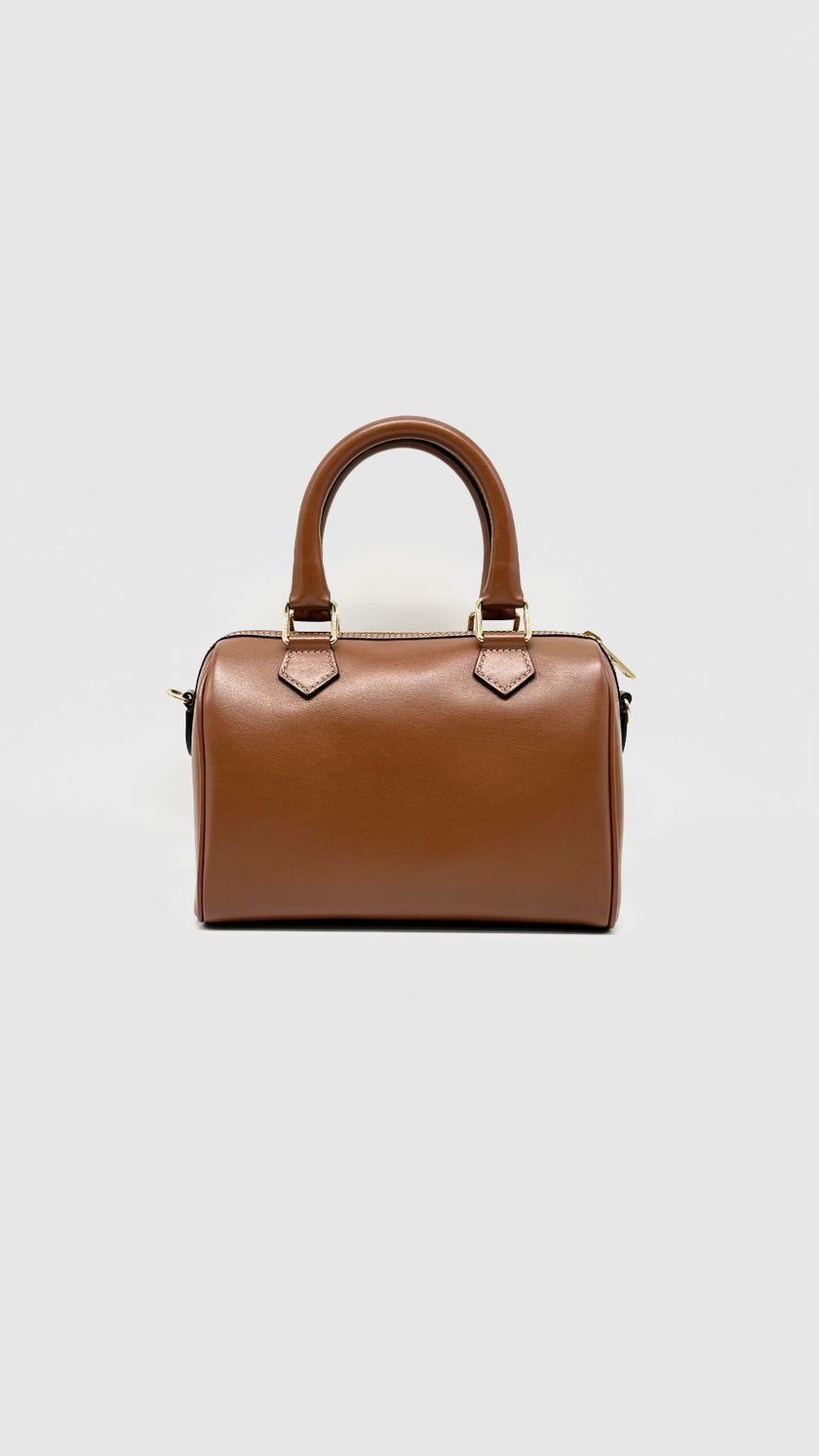 Like New. Celine Small Boston Calfskin Tan GHW|13543