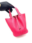 Preowned. Hermes Picotin 18 Rose Mexico Clemence PHW. ABY004AN|17271