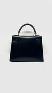 Preowned. Hermes Kelly 28 Black Boxcalf GHW. Circle W9.|11442