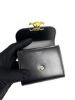 Preowned. Celine Triomphe Flap Black Wallet|12557
