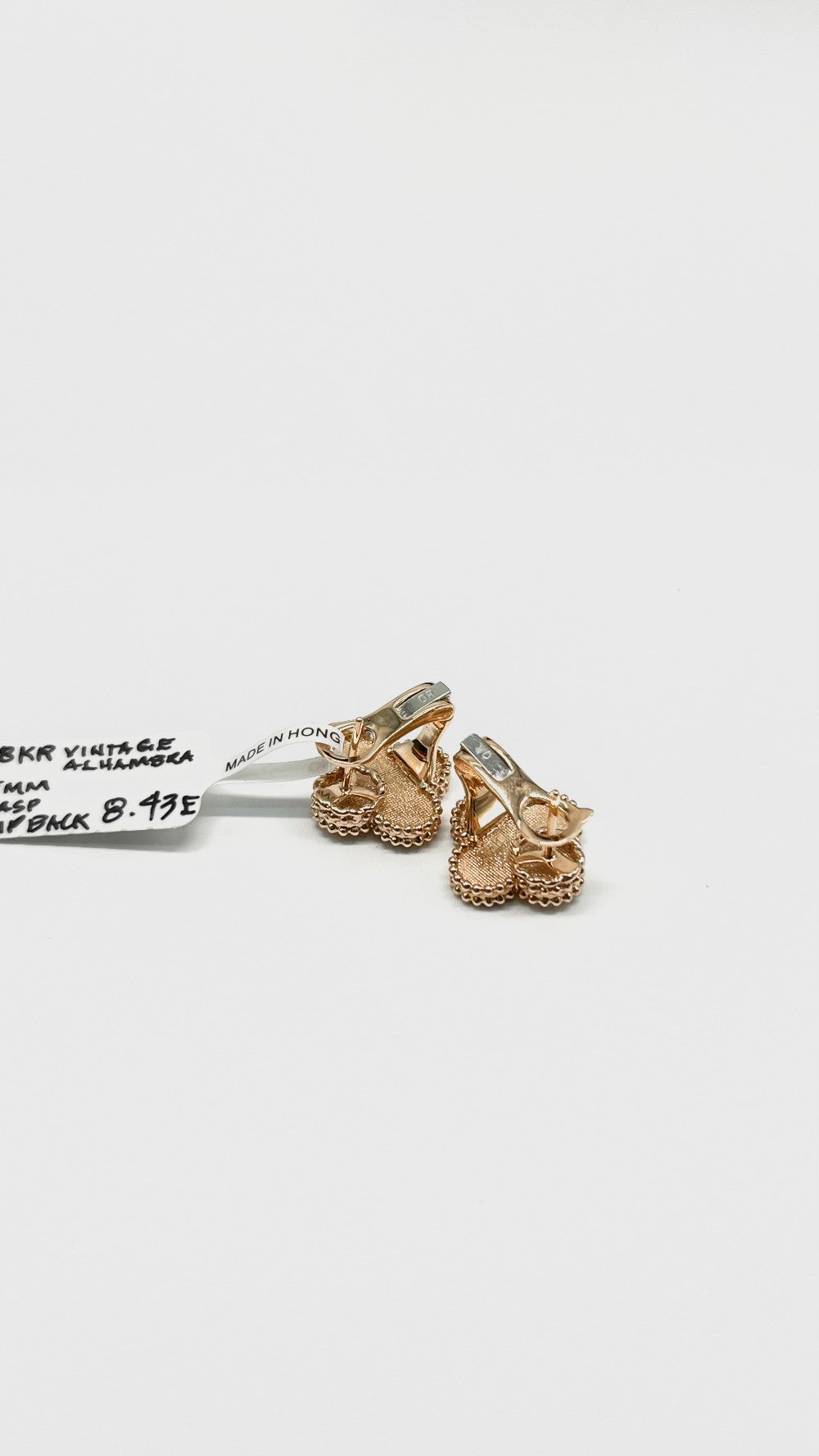 Brand New. Inspired Vintage Alhambra Earrings 18K RG|13496