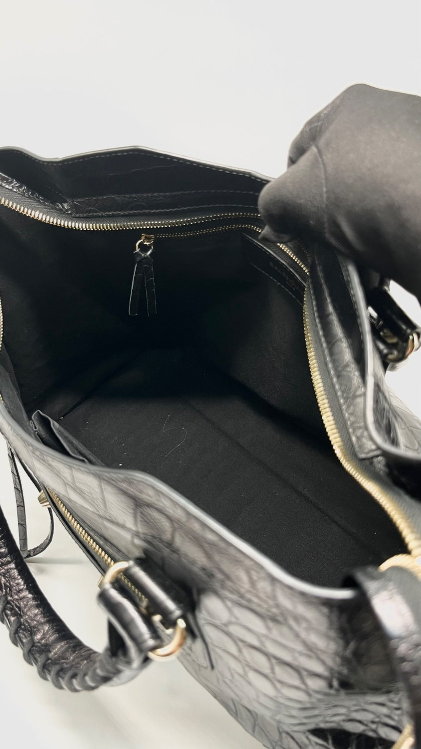 Preowned. Balenciaga City Black Croc Embossed Medium GHW|11438