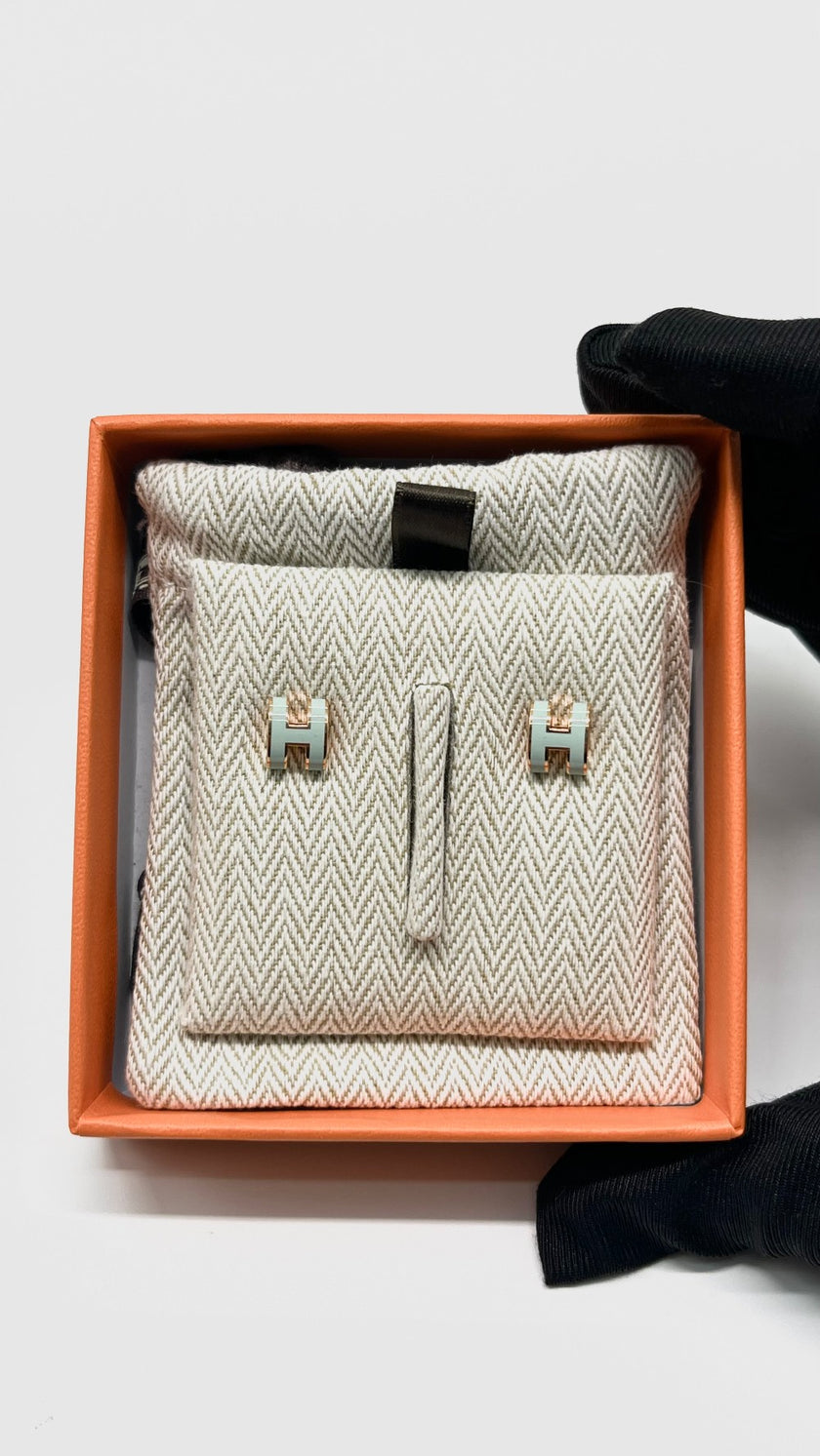 Brand New. Hermes H Pop Earrings Blue|8734