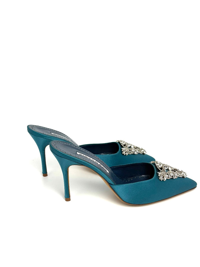 Brand New. Manolo Low Heel Pointed Heel Bluegreen. 36.5|8338