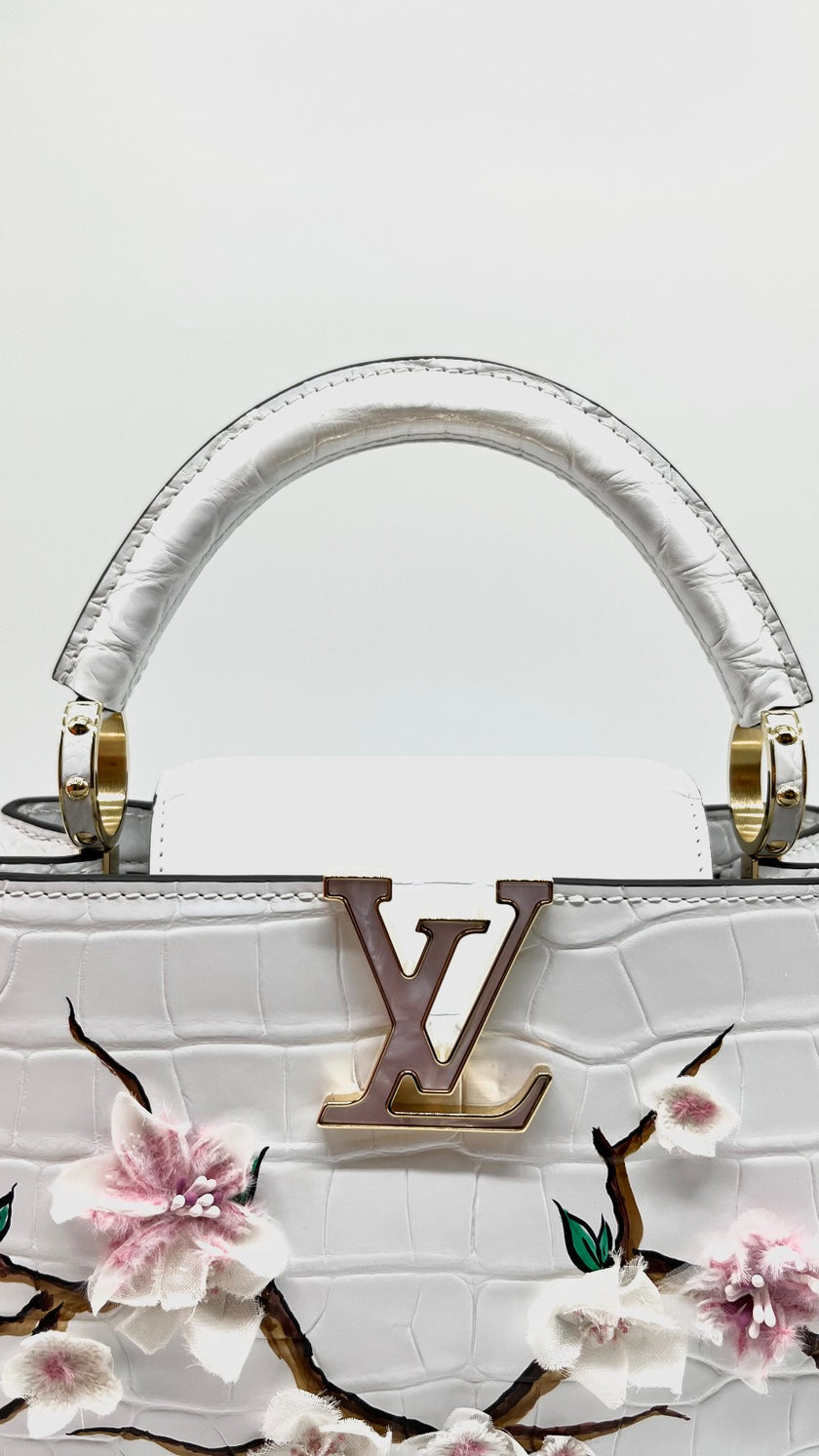 Brand New. LV Capucines BB Cherry Blossom Alligator White. MCHIP|5457