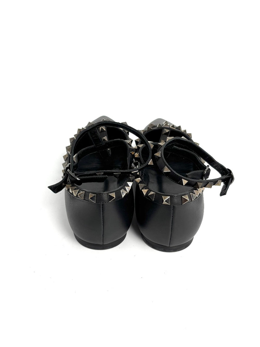 Preowned. Valentino Cage Flats Black. 39.5|12653