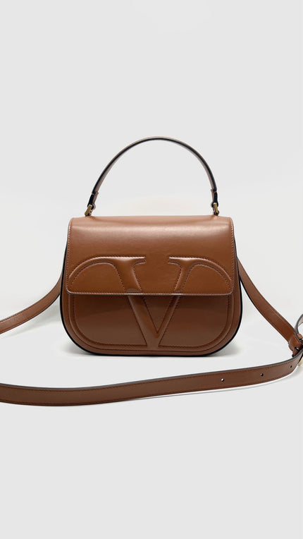 Unused. Valentino Borsa V Logo Two Way Cognac Brown GHW|16273