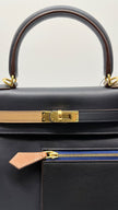 Brand New. Hermes Kelly 25 Colormatic Blue/Black/Chai/Etoupe/Gold Swift. UST494UA|4949