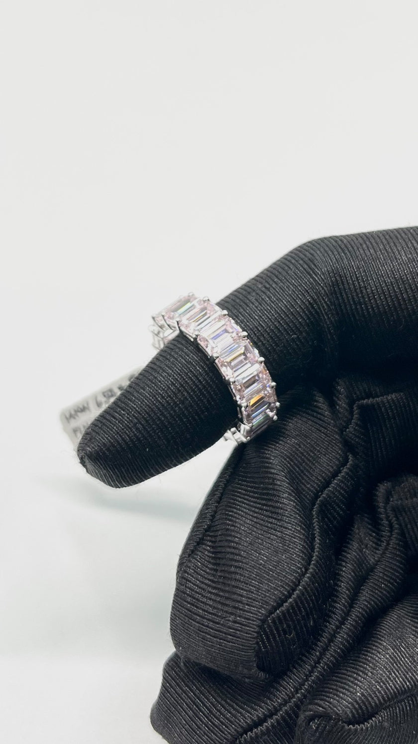 Brand New. HK Setting Eternity Nano Pink Emerald Cut Ring 14K WG|13499