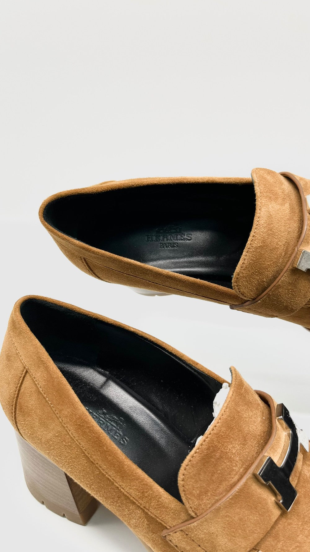 Brand New. Hermes Suede H Type Loafer Brown PHW. 39|10547