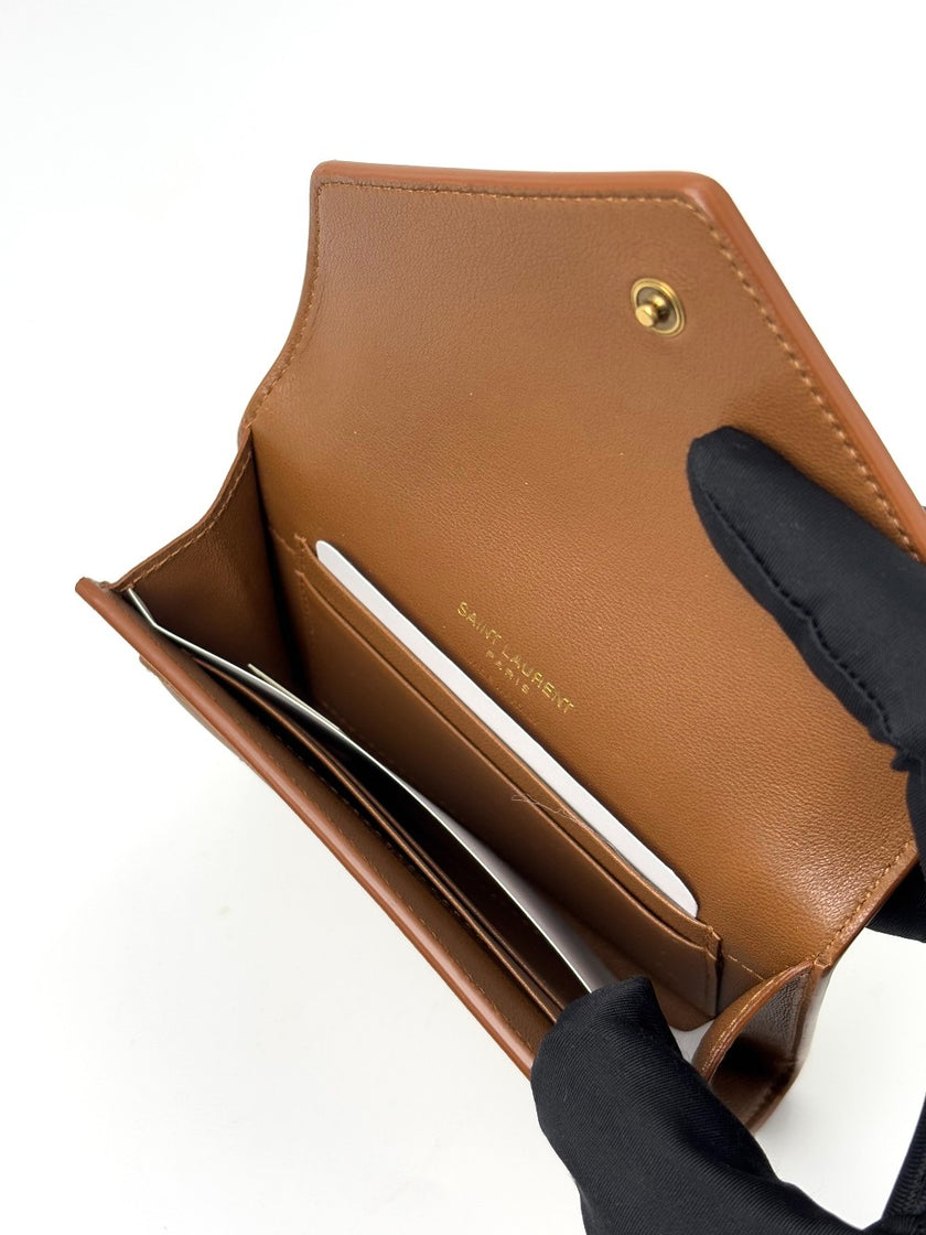 Brand New. YSL Gaby Flap Card Case Wallet Quilted Brown|7165