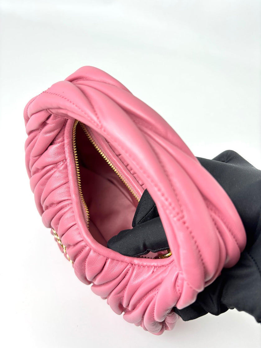 Like New. Miu Miu Wander Matelasse Hobo Bag Pink GHW|6043