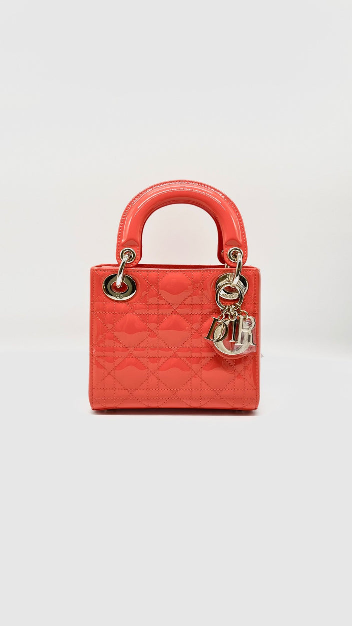 [SALE] Brand New. Lady Dior Mini Orange Patent 10-MA-1221|9917