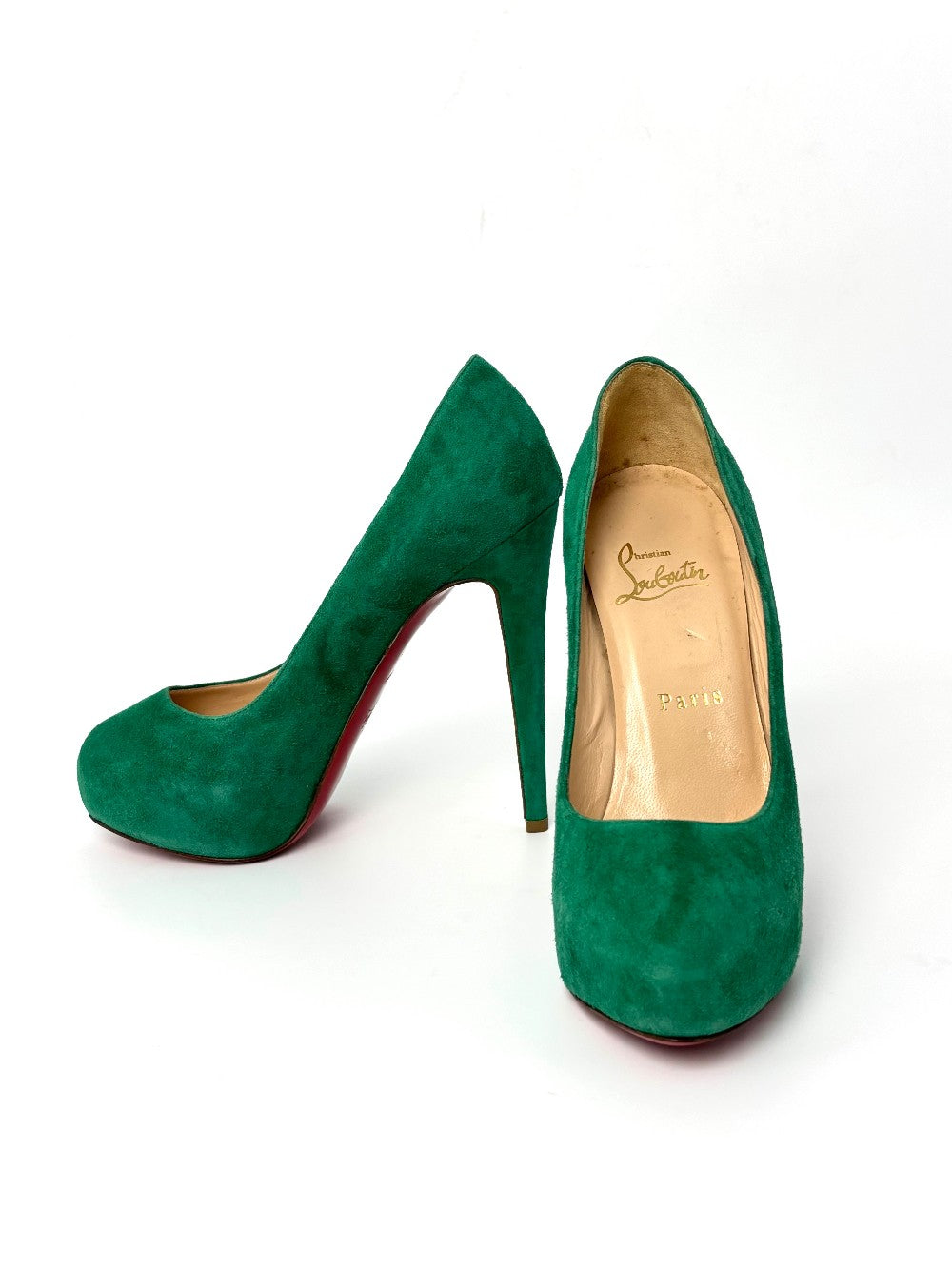 Like New. Louboutin Heel Suede Green. 35|10754