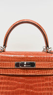 Preowned. Hermes Kelly 28 Croc Orange PHW. H Square Q2509|11524