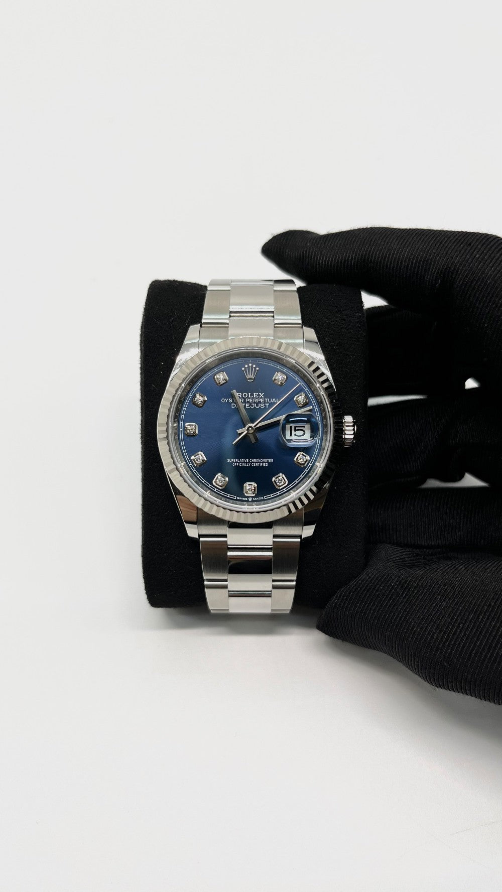 Preowned. Rolex DJ 36 Blue Dial w Diamonds Steel Oyster 2023 12.5 Links|14426