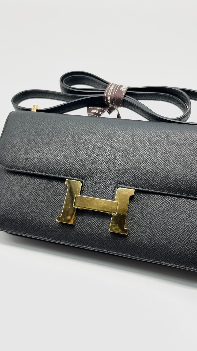 Preowned. Hermes Constance Elan Epsom Black GHW. KSA893WH|14986