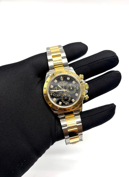 Preowned. Rolex Daytona Black Dial With Diamonds Two Tone YG/Steel 2016|16859