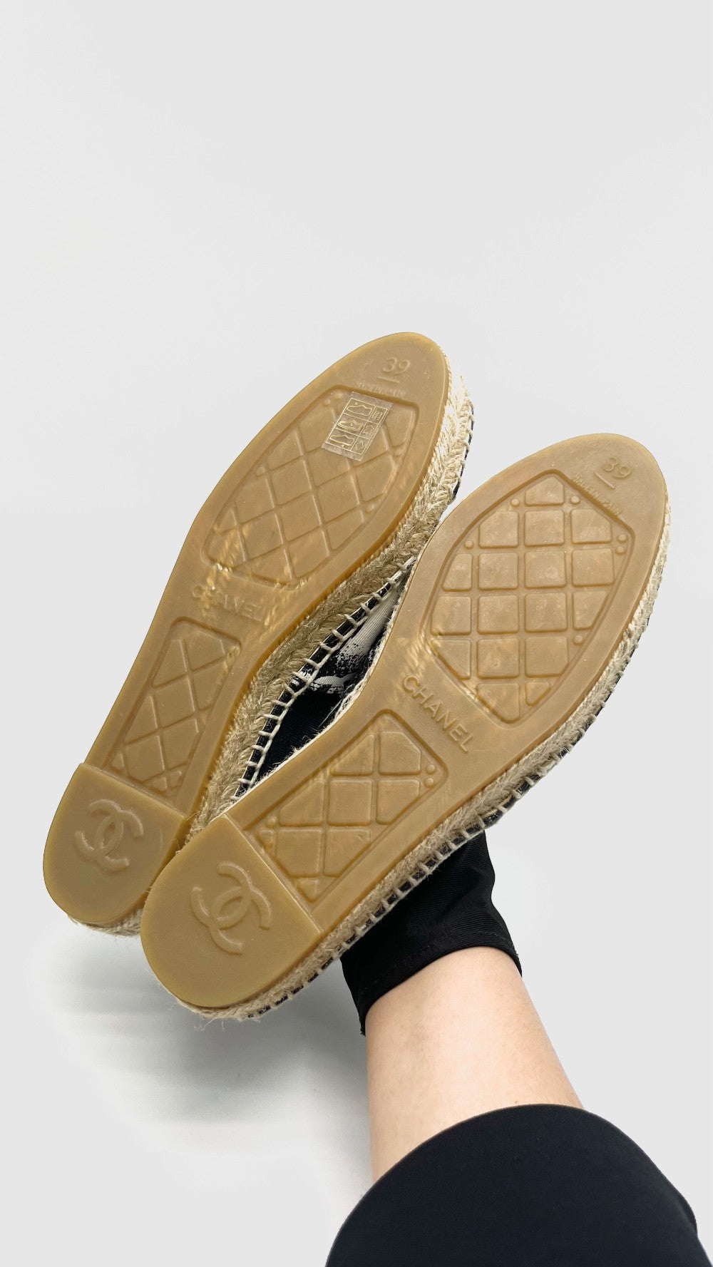 Brand New. Chanel Espadrilles Printed Canvas Grosgrain Black/White. 39|15765