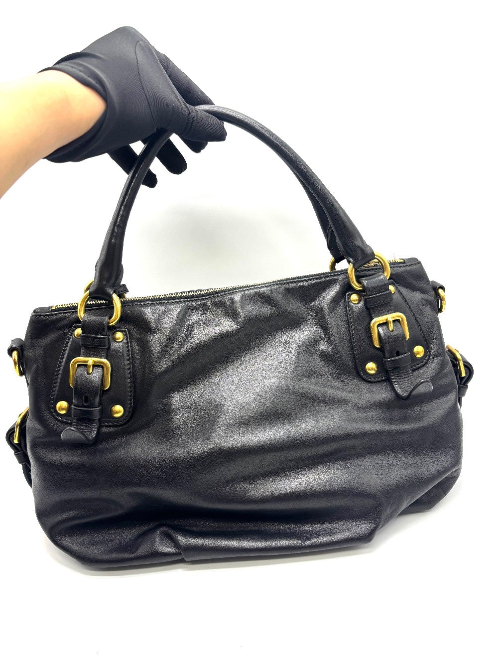 Preowned. Prada Black Soft Calfskin Leather Satchel Bag|17647