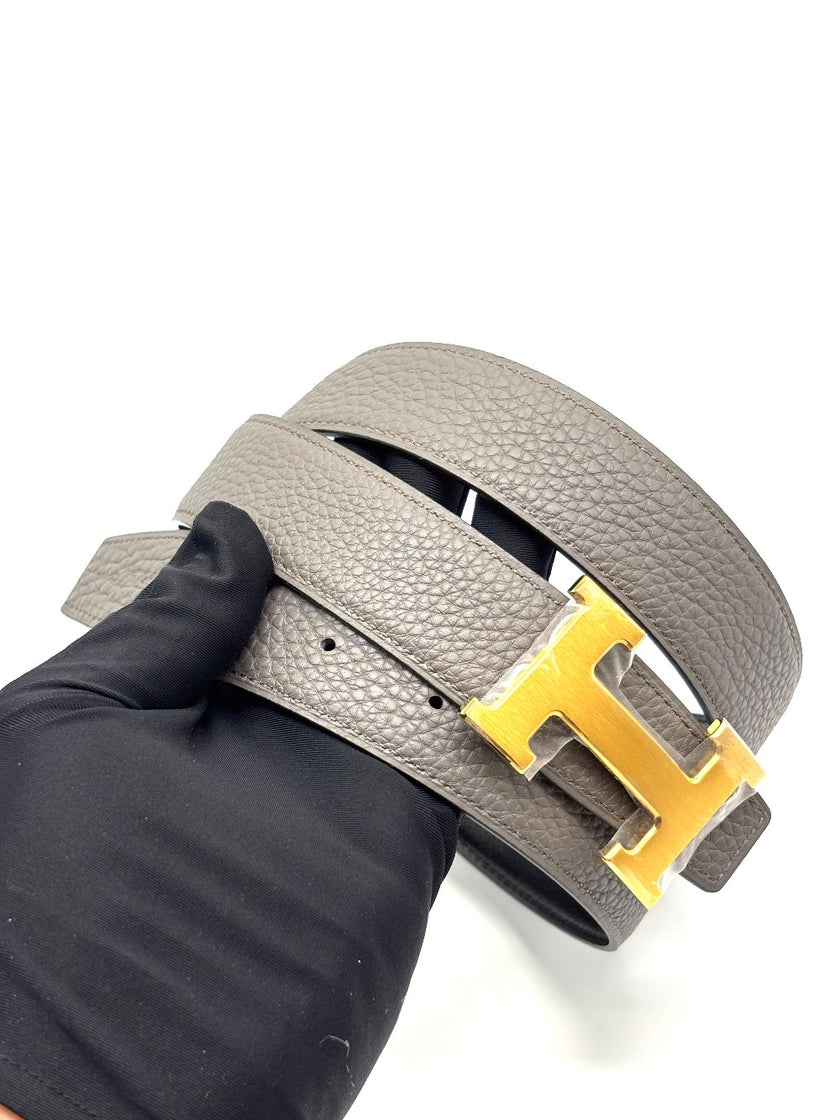 Brand New. Hermes Belt Black/Etain GHW 90. 2KFM450|8874